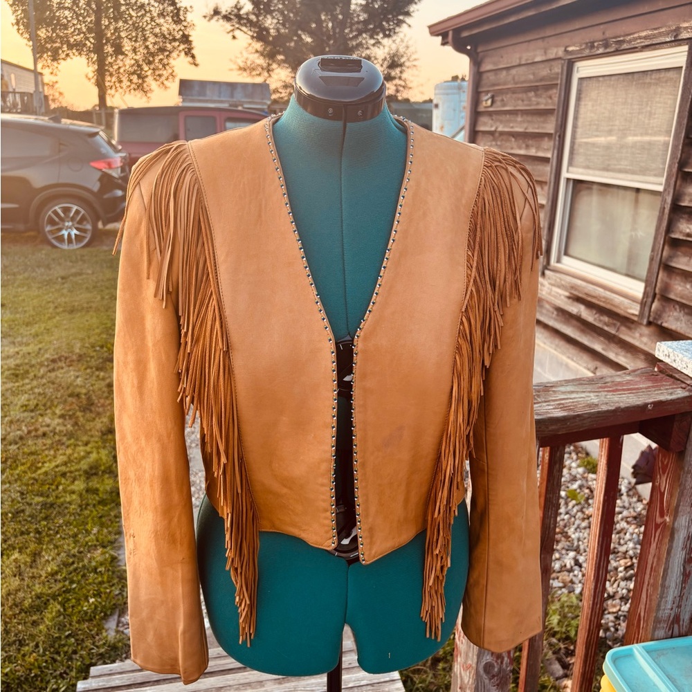 Stylish Tan Leather Fringe Jacket